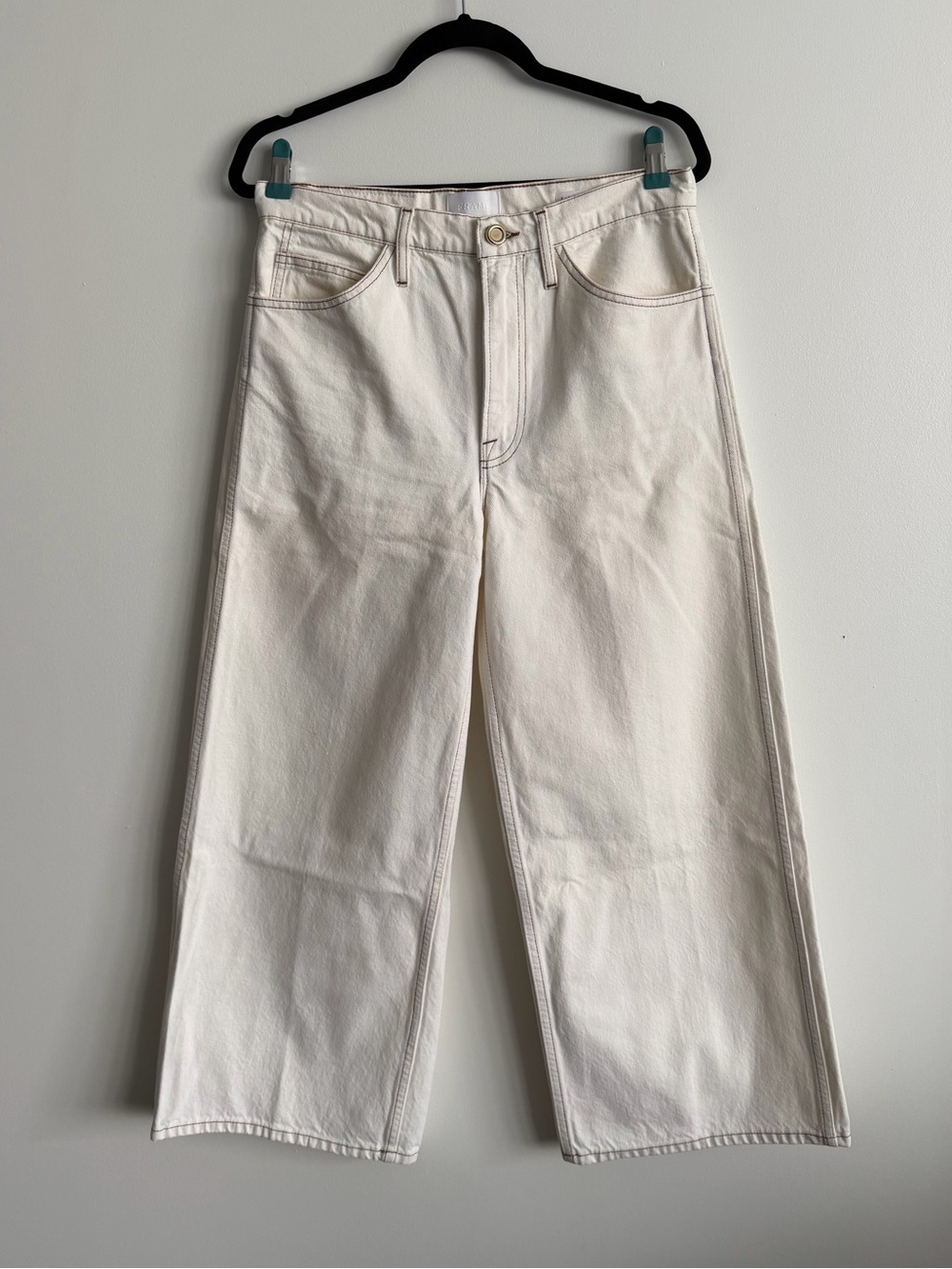 Frame Denim Le Italien Cream Wide Crop Jeans